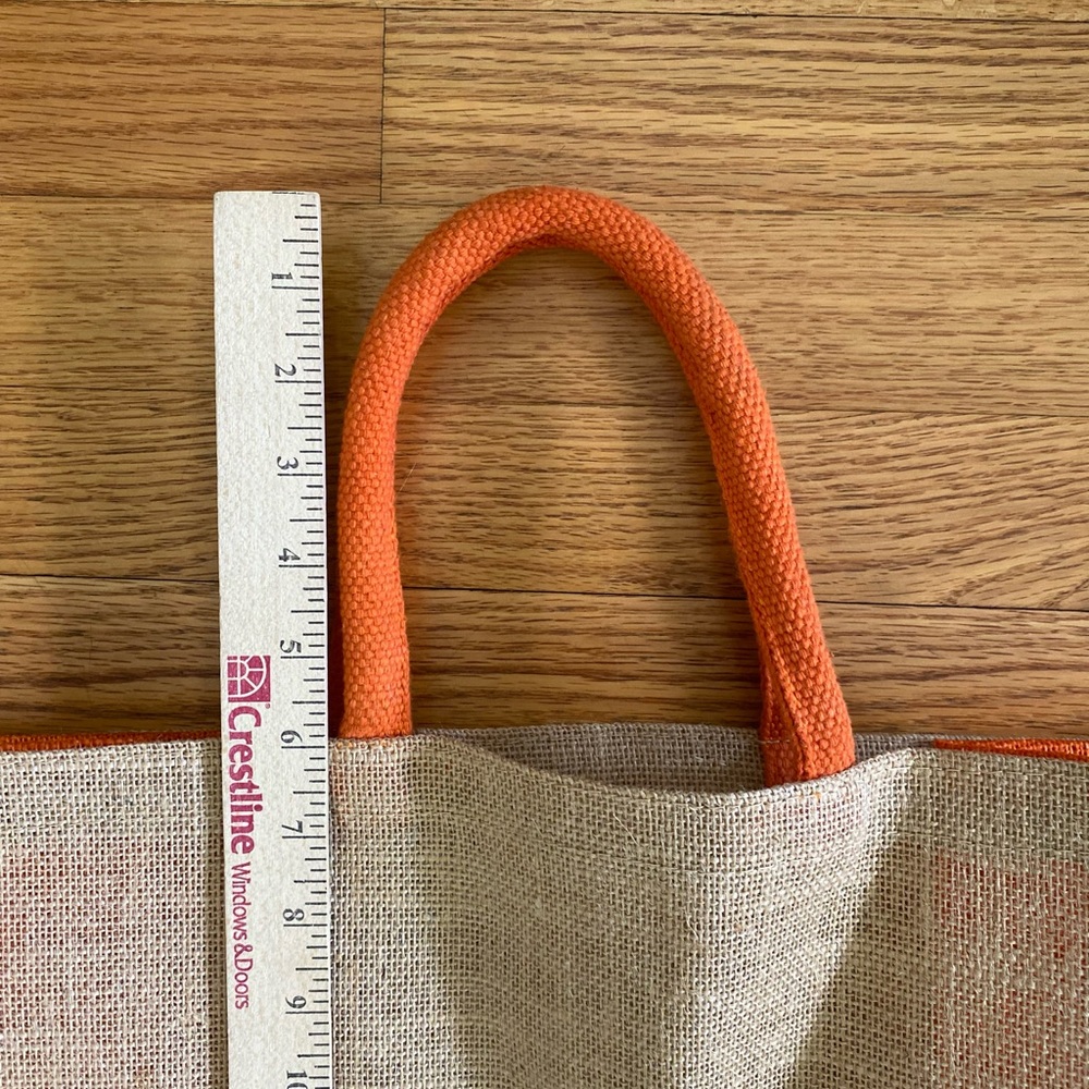 BagCo St. Pierre Tote Orange Tan Large H15” Jute Bag Burlap Open Tote New - Picture 5 of 8